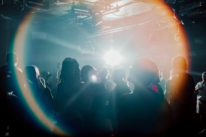 The dance floor lit up mid set
